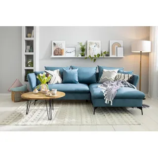 otto home Ecksofa »LIVORNO,258 cm, L-Form,« Schlaffunktion u. Bettkasten (139/224cm), Samt, Struktur, Webstoff, blau,
