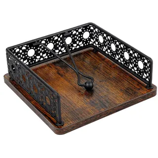 Halbur Serviettenhalter Aus Metall Und Holz für den Tisch, Serviettenhalter im Landhausstil mit beschwertem Arm aus Eisenkugeln und Vintage-Sonnenblumenrand für Küche, Zuhause, Bar, Restaurant