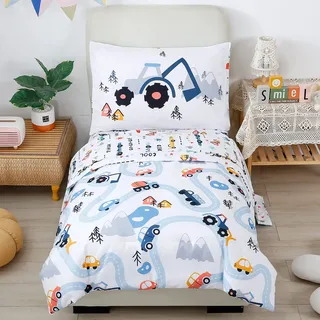 PERFEMET Bettdecken-Set für Doppelbett, wendbares Auto-Muster, weiche Mikrofaser, Bett in Einer Tasche, für Kinder, Jungen, Teenager, für alle Jahreszeiten (weiß, Doppelbett)