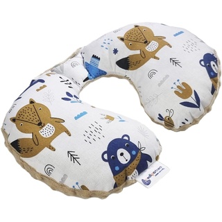 Medi Partners NACKENKISSEN Kinder Nacken Nackenstütze 100% Baumwolle/Minky Baby Nackenhörnchen für auto Kinderwagen autofahrt reisen Schlaf Hals kissen Schlummerrolle (Boho Animals mit beigem Minky)