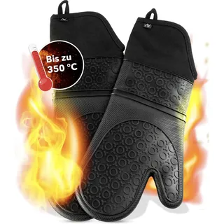 AVANA Silikon Ofenhandschuhe Hitzebeständige Anti-Rutsch Kochhandschuh mit weichem Baumwoll-Innenfutter bis zu 350°C Handschuhe für Kochen und Backen - Schwarz