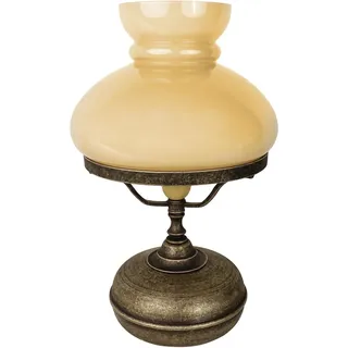 Tischlampe Glas Messing h: 36,5 cm E27 in Bronze Antik matt Creme Tischleuchte