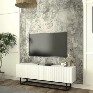 TV-Lowboard 'Verpsboga' mit 2 Klapptüren kurzes Gestell 135 x 32 x 47 cm Weiß - Weiß