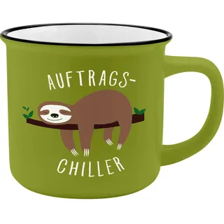 GRUSS & CO Becher Motiv "Chiller" | New Bone China Porzellan, Emaille-Optik, 35 cl | Geschenk, Faultier | 45785, 1 Stück (1er Pack)