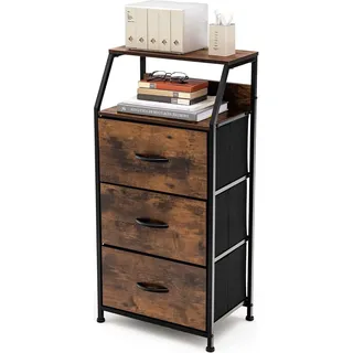 KOMFOTTEU Kommode Aufbewahrungsschrank mit 3 Stoff Schubladen, Stoffschrank Sideboard mit Metallrahmen, Schubladenkommode Regalkommode Industrial für Schlafzimmer Wohnzimmer, vintagebraun