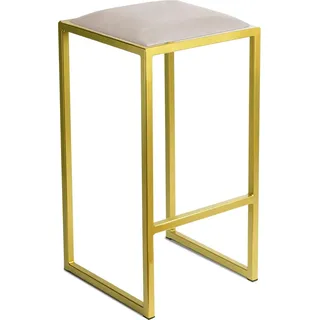 FERRO Barhocker 64 cm Gold - Ecru – Moderner Metall Barstuhl ohne Lehne im Loft-Stil mit Gepolstertem Sitz - Gold, Beige
