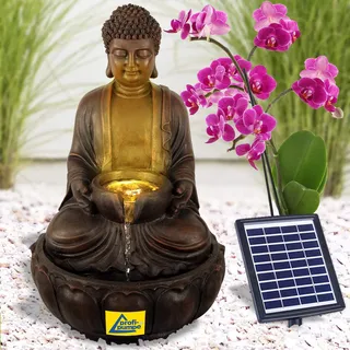 Solar Gartenbrunnen Brunnen Solarbrunnen Zierbrunnen Wasserfall Zhen Kraft-Quelle lichtgrau Gartenleuchte Teichpumpe für Terrasse, Balkon, mit Pumpen, mit Liion-Akku Led-Licht