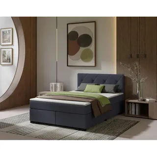 Mid.you Boxspringbett , Anthrazit , Textil , Kiefer , massiv , H3 , Höhe ca. 16 cm , 120x200 cm , Stoffauswahl, Topper durchgehend, in verschiedenen Größen erhältlich , Holzmöbel, Holzbetten, Boxspringbetten Holz