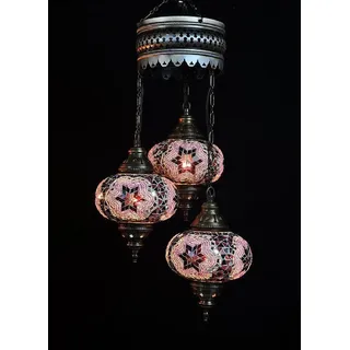 Türkische Hängelampe - Mosaiklampe - Marokkanische Lampe - Authentische Handarbeit - 3 bunte Glaskugeln - 80 cm hoch - Lila