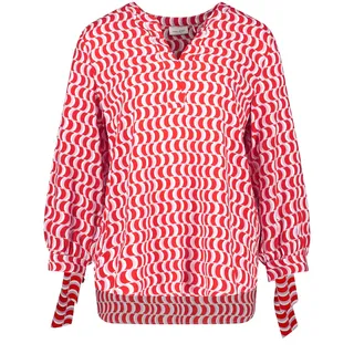 Gerry Weber Damen Gemusterte 3/4 Arm Bluse mit Bindedetail 3/4 Arm, Ballonärmel Gemustert Ecru/Weiss/Rot/Orange Druck 42