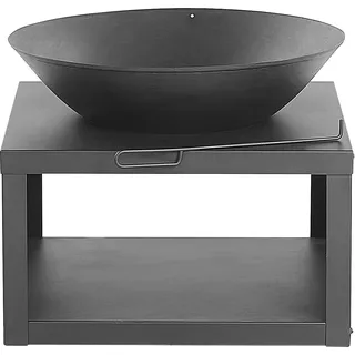 BELIANI Feuerstelle Schwarz Stahl runde Feuerschale in rustikaler Optik mit Holzrost Schürhaken und Holzablage Outdoor Terrasse Gartenausstattung - Schwarz