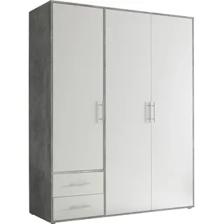 SchlafKONTOR Drehtürenschrank Valencia 155 x 195 x 60 cm Weiß/Grau