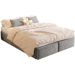 Stilvora Polsterbett 140/200 cm in Grau mit Bettkasten und 2 Schubladen Leinen , Textil , 140x200 cm , Schlafzimmer, Betten, Polsterbetten