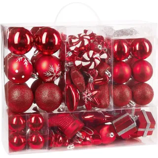 Brubaker 77-teiliges Set Weihnachtskugeln Christbaumschmuck - Kunststoff Rot/Silber