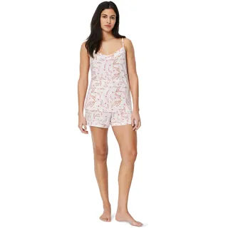 Amazon Essentials Damen Sommer-Pyjama-Set aus Modal-Mischgewebe, Spaghettitop mit Shorts, Eierschalenweiß mit Blumenmuster, S