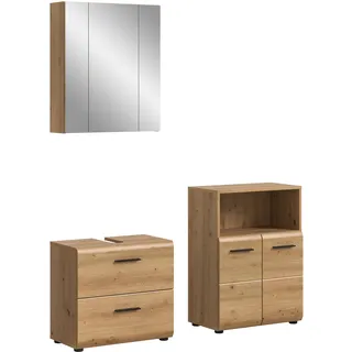 xonox.home – 3 TLG. Badezimmerkombination Ice 135x185x30 cm in Korpus und Front Artisan Oak Nachbildung – Hochwertige Badmöbel-Kombi – modern, pflegeleicht & edel