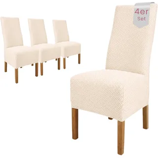 Scheffler Home Stuhlhussen Creme 4er Set Elastisch Luna-lang