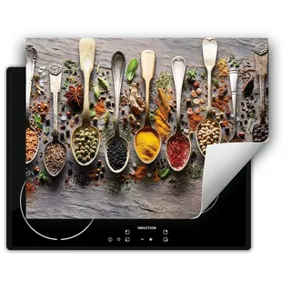 DarHaus Herdabdeckplatte 70x52 cm Anti Rutsch Matte Aufrollbar, Gewürze - Löffel