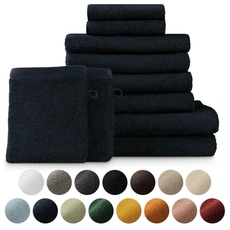 Blumtal Premium Frottier Handtücher Set mit Aufhängschlaufen - Baumwolle Oeko-TEX Zertifiziert, weich, saugstark - 2X Badetuch, 2X Handtuch, 2X Gästehandtuch, 2X Waschlappen, Dunkelblau