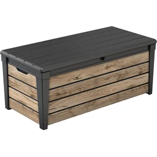 Keter Gartenbox Brightwood | 454 Liter, Holzoptik Pinie | Deckel mit Gasdruckfedern, bis 300 kg belastbar | wetterfest, wasserdicht, UV-resistent | Auflagenbox Kissenbox aus Kunststoff
