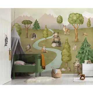 Vlies Fototapete - Neighbor-wood Meetings- Größe 300 x 250 cm - Kinderzimmer, Tapete, Kindertapete