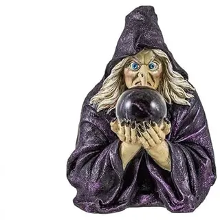 DRW Figur Hexenbüste mit Glaskugel aus Harz, handbemalt, 16 cm