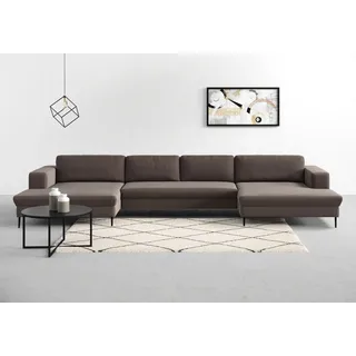DOMO collection Wohnlandschaft "Modica U-Form aktuelles, kubisches Design mit 2 Recamieren, viel Platz" XXL, auch in Cord, Fußhöhe passend für gängige Saugroboter, taupe