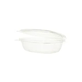 Greenbox Feinkostschalen, PLA, rechteckig, Transparente Schalen mit praktischem Klappdeckel, 1 Packung = 50 Stück, Fassungsvermögen: 375 ml