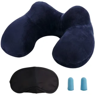 MOCOCITO Reisekissen Aufblasbares/Nackenkissen Ergonomisch Aufblasbare Hergestellt waschbarem Kissenbezug Nackenhörnchen Kompakte ideal für Reisen mit dem Auto, Flugzeug, Zug, Büro, Familie(Blau)