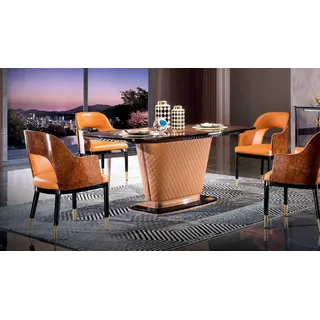 Italienisches Esszimmer Möbel Set Esszimmer Gruppe Kommode Tisch 6x Stühle 8tlg. - Braun