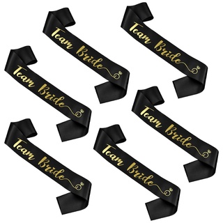 TOPWAYS JGA Frauen Bride to Be Schärpe, Junggesellenabschied Team Bride Braut Accessoires Schleier für Bride to Be Deko Bachelorette Hen Party 6pcs (Team Braut schwarz gold)