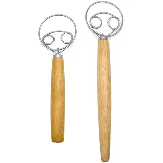 JZK 33 cm und 25.5 cm, 2 Stück dänischer Teigbesen, langer Holzgriff niederländischer Teigbesen für Brot, Kekse und Gebäck, manuelles Teigwerkzeug zum Backen