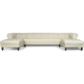 Chesterfield Couch U-förmig Sofa Klassische Leder Wohnlandschaft Ecksofa - 366 - Weiß