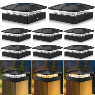 Peasur Pfostenleuchte Solar, 3 Modi 10x10CM Pfostenkappe Solar, Pfostenlichter für Zaunpfosten Vinyl-Holzpfosten, Wasserdicht Solarlampe Außen Gartendeko für Hölzerne Pfosten, Zaun, Terrasse, 8 Stück