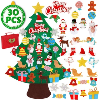 TOPANBIETER 999 Weihnachtsbaum 98 x 70 cm Deko Filz DIY Filz Dekoration KInder Bastelset Weihnachten Tannenbaum (30tlg. in roter Tasche)