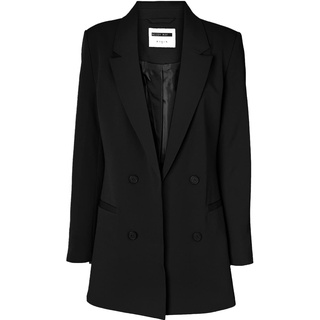 Noisy may Eleganter Blazer Tailliert mit Taschen Langer Basic Cardigan Business Jacke Mantel NMVIVIAN, Farben:Schwarz,Größe Damen:S