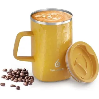 Doppelwandige Vakuum-Isolierte Stahl-Kaffee- und Teekanne - Großes Volumen - Anti-Slip-Griff - Schiebemodul-Deckel - 470 ml - Leopard Gold