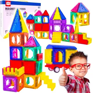 Malplay Magnetische Bausteine Blöcke 3D 110 Teile Pädagogische Montessori Bausteine Magnetspielzeug Magnetbausteine Bauklötze Kinder - Bunt