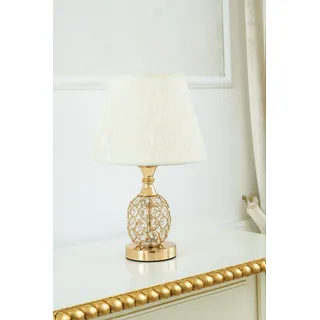 Nachttischlampe Jacob gold mit Kristallen Lampenschirm Stoff 36 cm