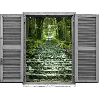 queence Wandtattoo »Waldweg II« Wandsticker, Wandbild, selbstklebend, 3D, Fenster, grün