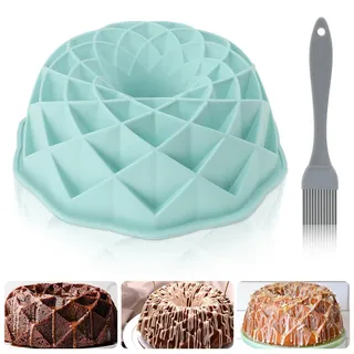 GOTDYBST Gugelhupf Backform, Silikon Backform Mit Pinsel, Kuchenform, Durchmesser 23cm, Gugelhupfform Geeignet Für Kuchen, Gelee, Gelatine, Brot (Morandi-Blau)