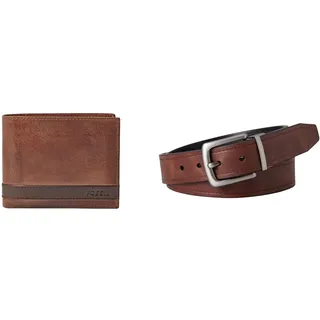 Fossil Herren Quinn Braunes Leder Portemonnaie und Parker Gürtel, Set
