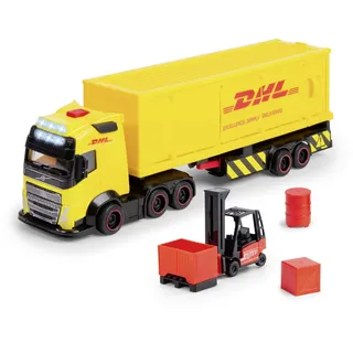 DICKIE Toys Volvo DHL Truck FH16 (35 cm) - Spielzeug LKW mit Gabelstapler, Licht & Sound - Großes Kinder LKW Spielzeug ab 3 Jahre, Post-Transporter inkl. Batterien & Zubehör - 203747018