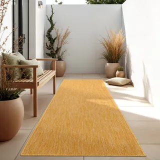 In- & Outdoor Teppich Flachgewebe einfarbig modern wetterfest für Terrasse Küche Grösse 80x250 cm - Gelb