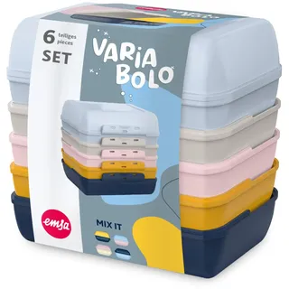 Emsa Variabolo Brotdosen-Set 6-tlg., für unterwegs, platzsparend, verschieden färbige Halbschalen, mehrere Farbkombinationen spülmaschinenfest,