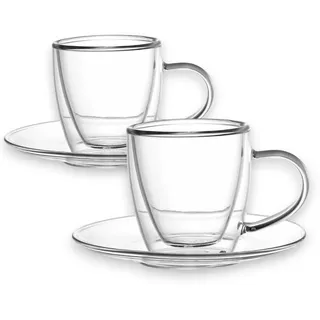 2er Set doppelwandige Espressotassen mit Untertassen ca. 80ml Boral - Transparent