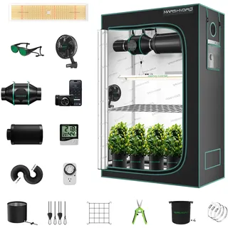 MARS HYDRO TSL2000 Growzelt Komplettset,LED Vollspektrum Dimmbar Grow Lampe,120X60X180cm 1680D Hohe Reflektivität Mylar Grow Box Komplettset,4" Ruhiges und Effizientes Belüftungssatz,10-Gang-Lüfter
