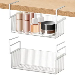 Poeland Medizinschrank Hängekorb, Make-up-Organizer, Aufbewahrung, unter dem Regal, Kunststoff-Aufbewahrungsbehälter für Schrank, Badezimmer, Schränke, Waschtische (2 Stück, transparent)