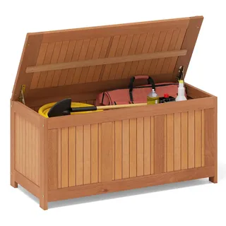 COSTWAY Gartenbox Massivholz , 220L Aufbewahrungsbox Wetterfest mit Deckel, Holztruhe Kissenbox bis 150kg belastbar, Auflagenbox Outdoor Teakfarbe - Naturbelassen