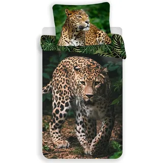 Leinen-Fotodruck Leopard grün 140x200, 70x90 cm - Schwarz, Grün